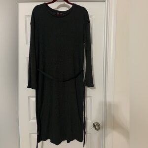 Zara Black Green Long Sleeve Sheath Dress